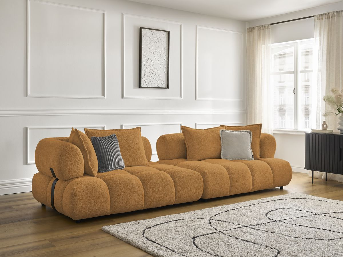 Bobochic Alya Sofa 4-Sitzer Bouclé-Stoff Gelb