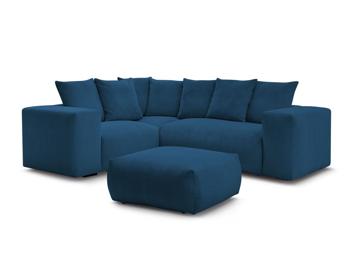 Bobochic Voltaire Ecksofa mit Pouf 268 × 214 cm Cordsamt Dunkelblau Ecke links