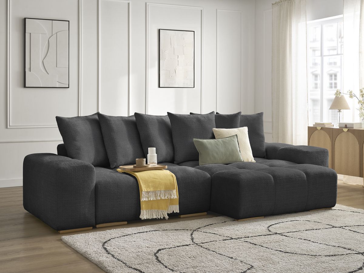 Bobochic Anakin Ecksofa, 6 Kissen Strukturstoff Schwarz