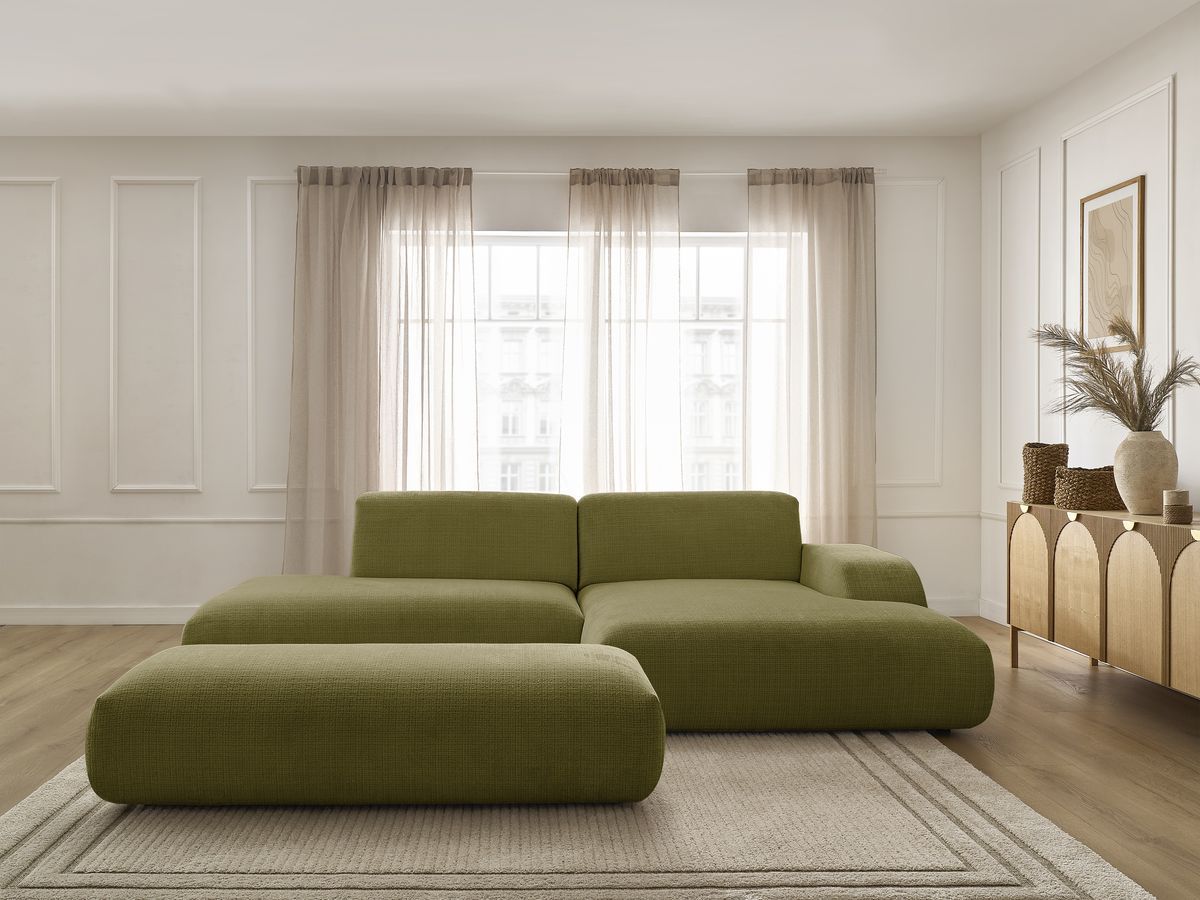 Bobochic Sirius Ecksofa mit Pouf 300 × 170 cm Strukturstoff Grün Ecke rechts