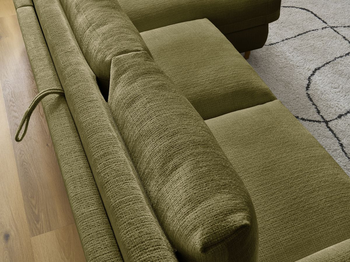 Bobochic Cocoone Ecksofa mit Schlaffunktion und Bettkasten Strukturstoff Grün, Liegefläche 140 × 200 cm