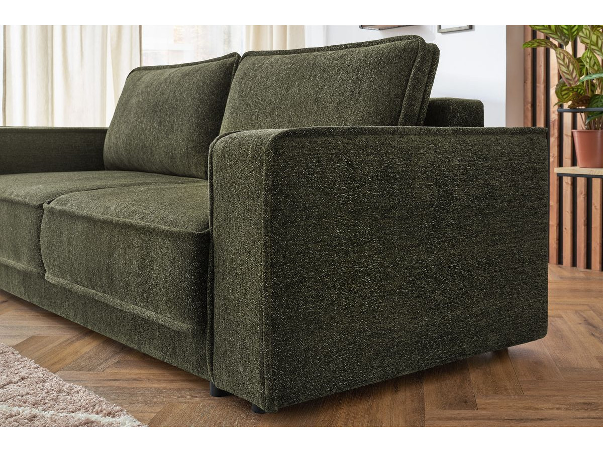 Bobochic Emile Schlafsofa 3-Sitzer mit Bettkasten Melange-Stoff Grün
