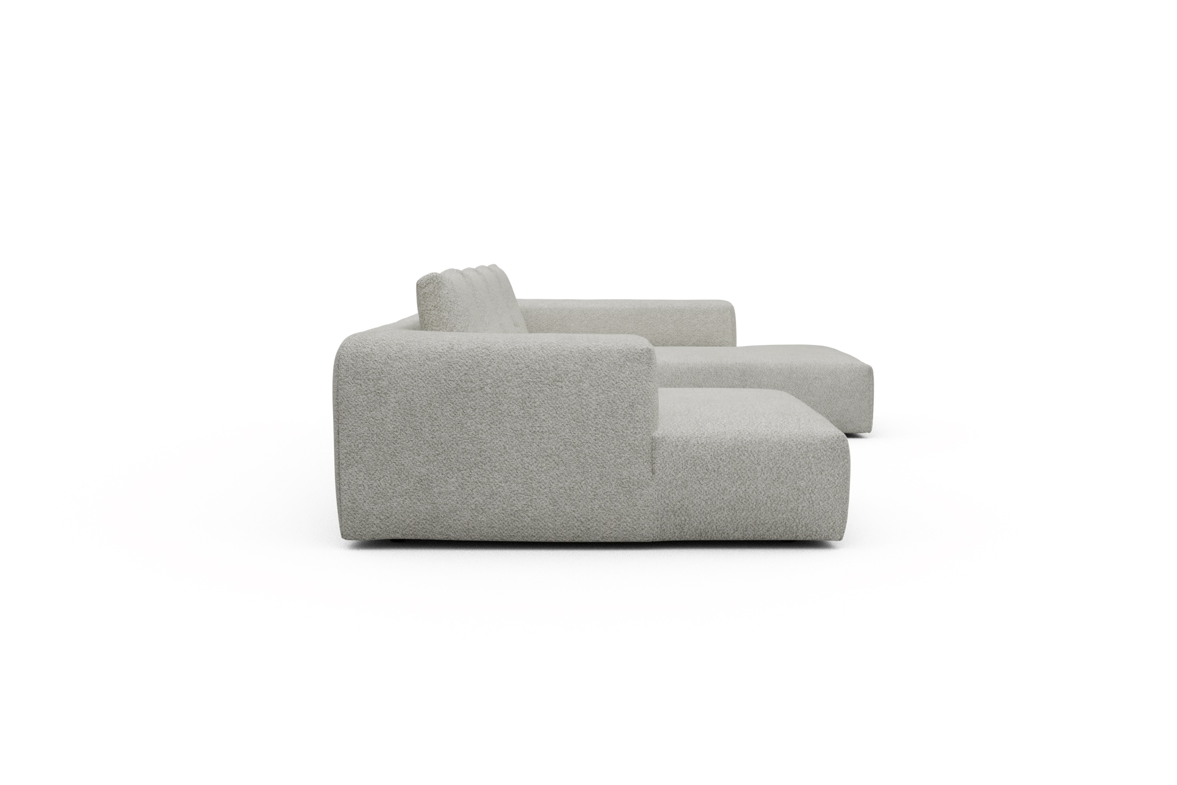 Wohnlandschaft Fred Relax-Ecke rechts mit 2-Sitzer und Chaiselongue links Boucle Vanora 867-Warm-Sand