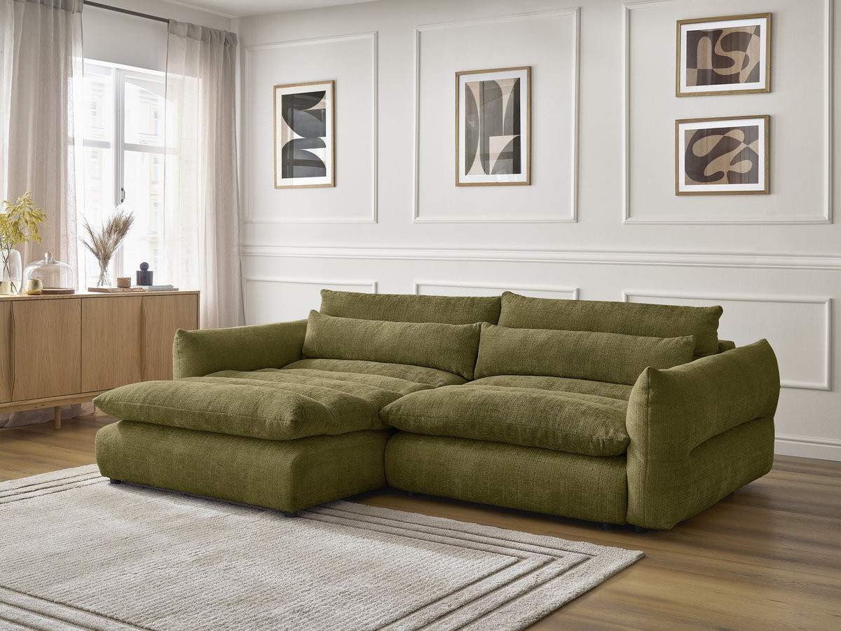 Bobochic Neil Ecksofa Strukturstoff Grün Ecke links