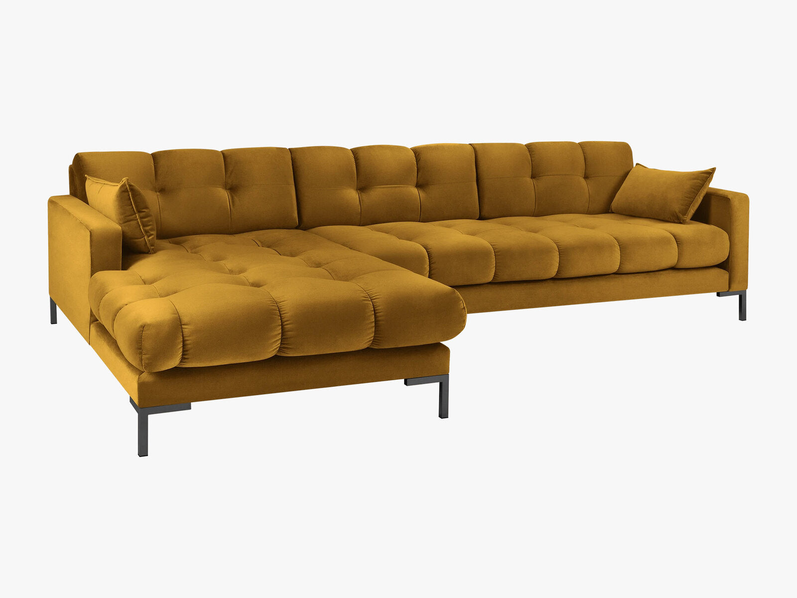 Micadoni Ecksofa Mamaia 5-Sitzer Links Samt Bluvel Gelb schwarze Beine