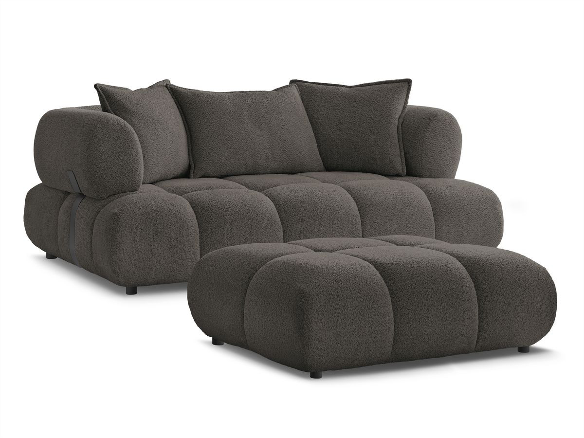 Bobochic Alya Sofa 2-Sitzer mit Pouf Bouclé-Stoff Braun