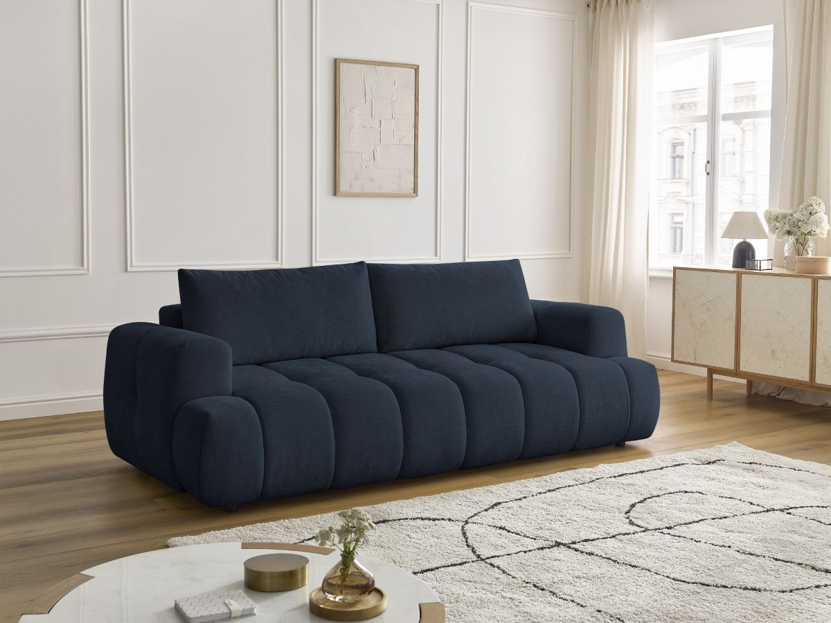Bobochic Fuji Schlafsofa 3-Sitzer mit Bettkasten Stoff Dunkelblau