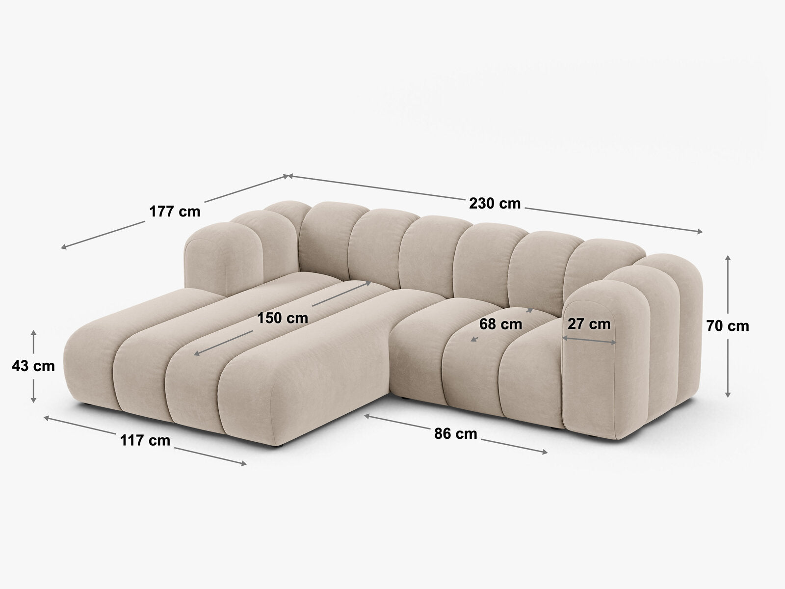 Micadoni Modulares Ecksofa Lupine 3-Sitzer Links Samt Salvador Beige