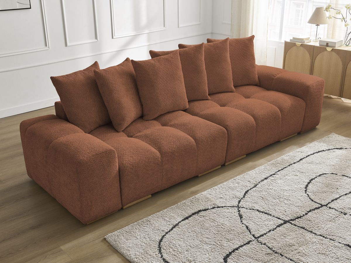 Bobochic Anakin Sofa 3-Sitzer, 6 Kissen Bouclé-Stoff Orange