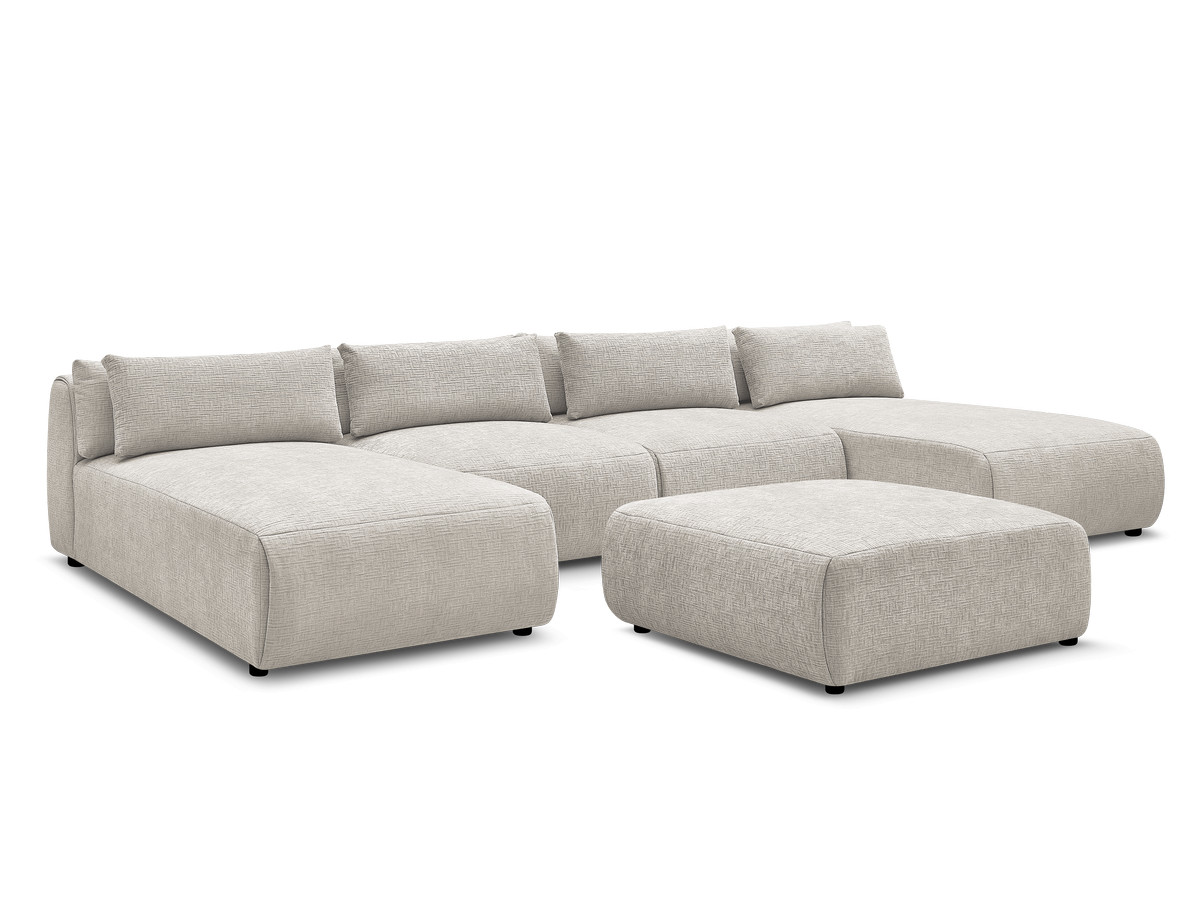 Bobochic Jana Wohnlandschaft mit großem Pouf Strukturstoff Beige