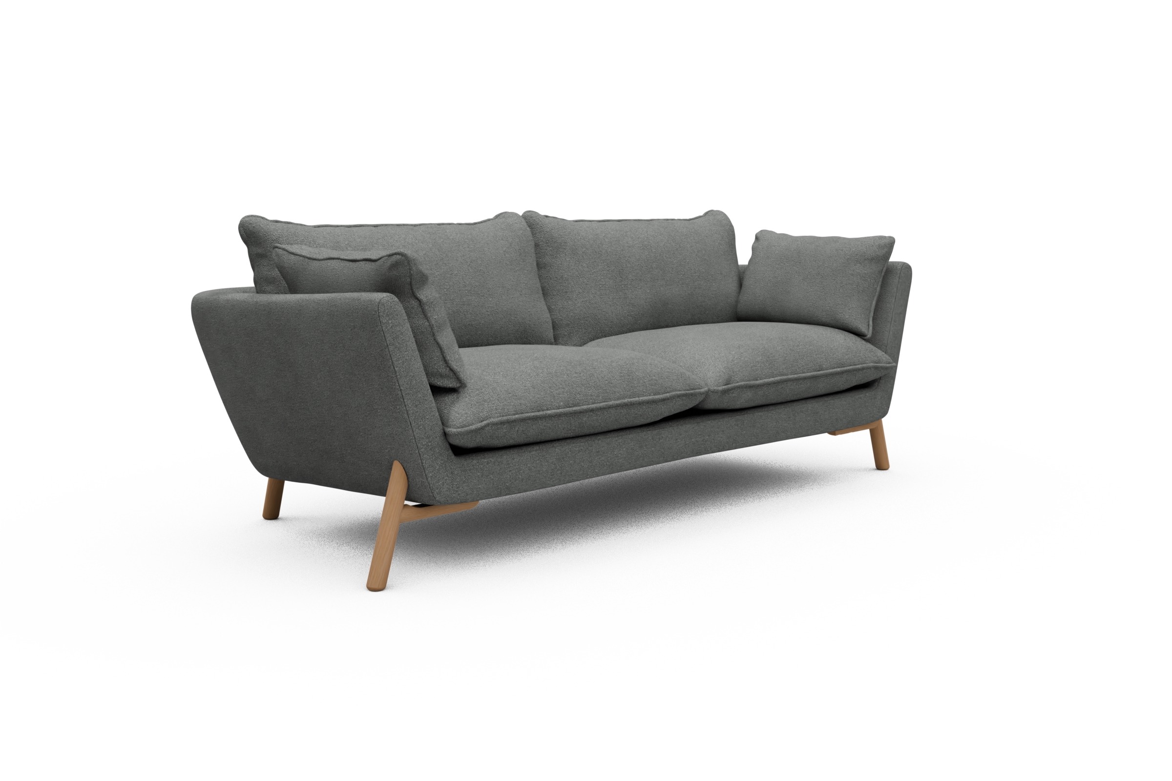 Sofa Emil PREMIUM 3-Sitzer Beinfarbe Eiche Natur Boucle-Ash-Grey