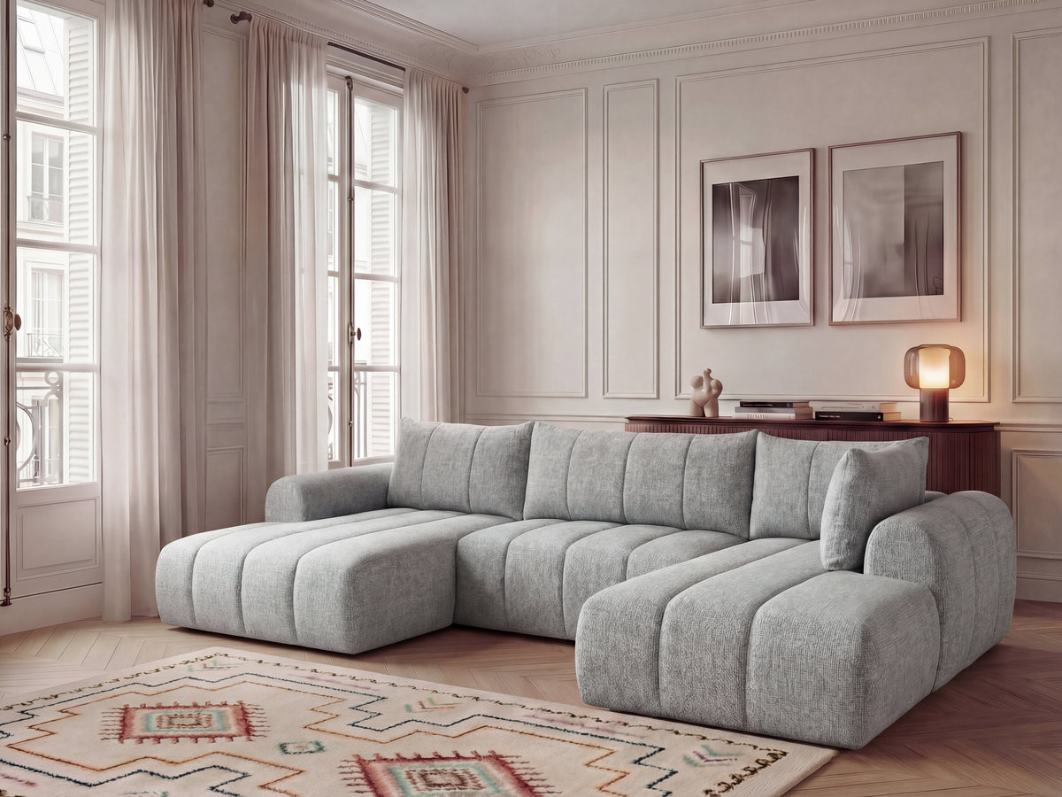 Bobochic Nesty Wohnlandschaft Melange-Stoff Hellgrau Ecke links