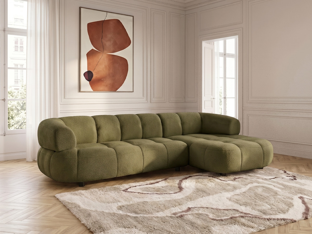 Bobochic Lovely Ecksofa mit Schlaffunktion Stoff Grün Ecke rechts