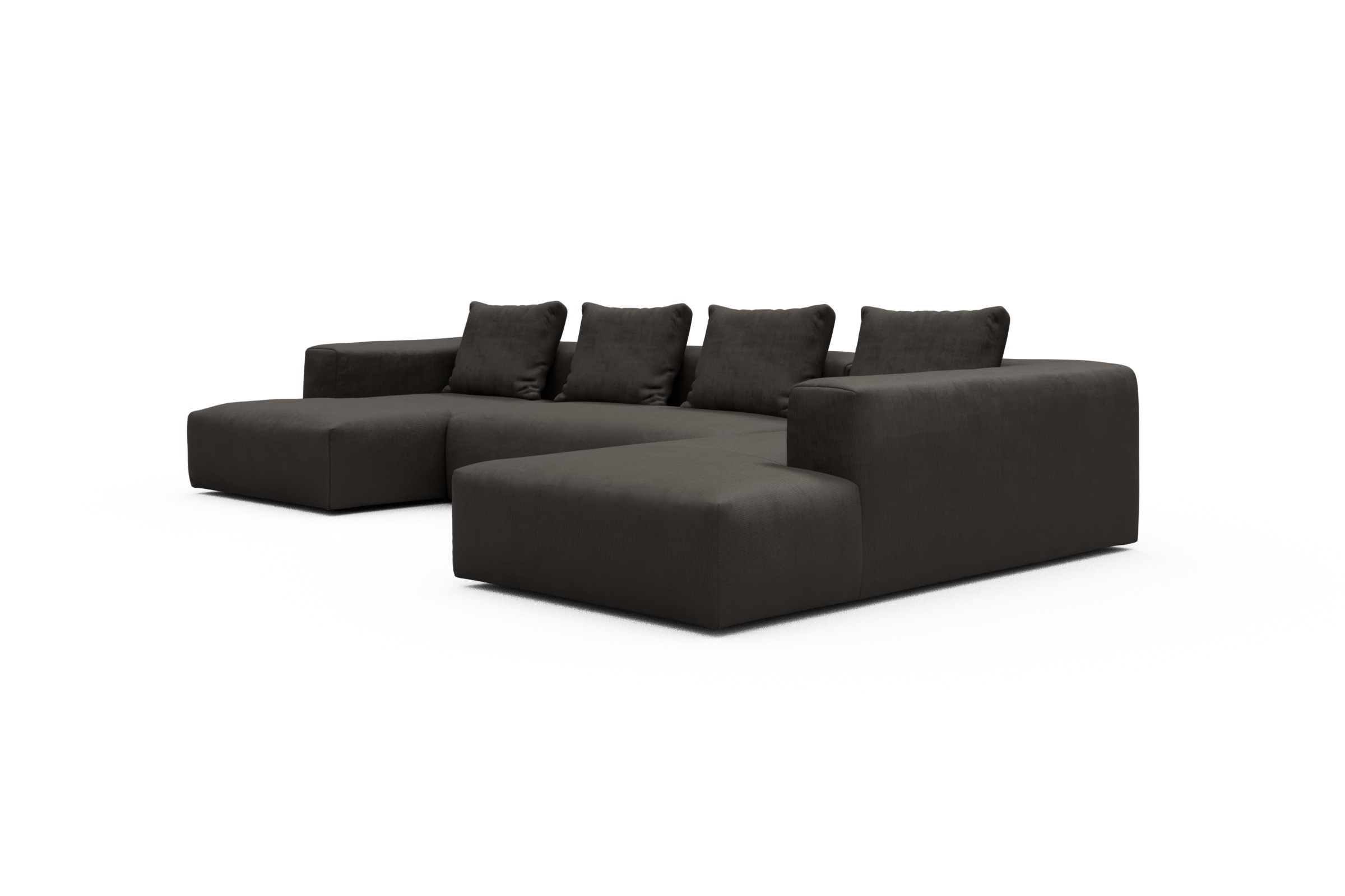Wohnlandschaft Fred Relax-Ecke rechts mit 2-Sitzer und Chaiselongue links Cordufine-Taupe