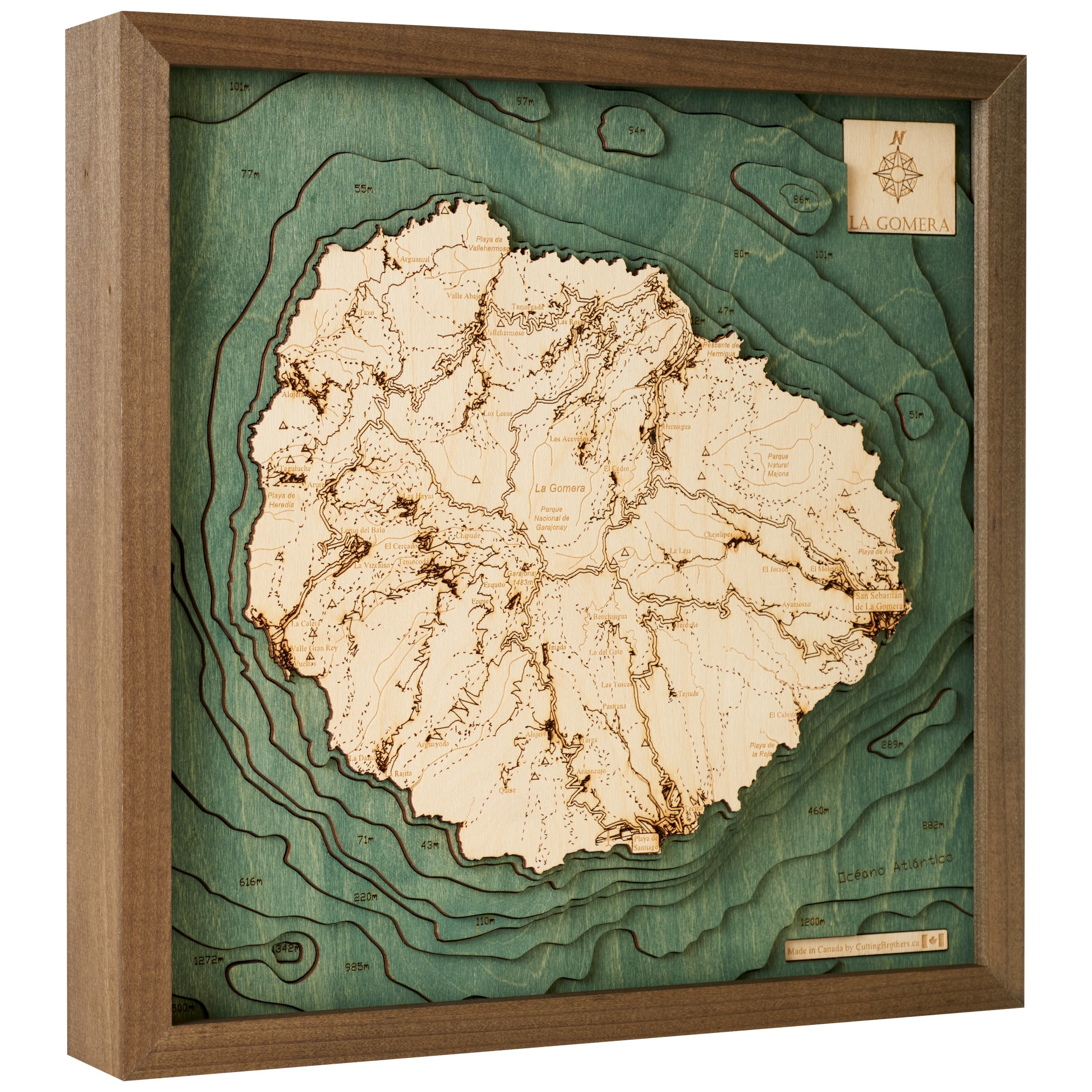 Cutting Brothers 3D Holz-Wandkarte La Gomera 35x35 cm