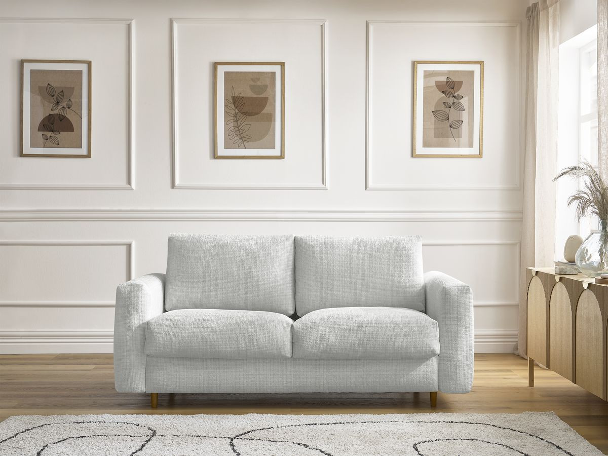 Bobochic Cocoone Schlafsofa 3-Sitzer Strukturstoff Hellgrau, Liegefläche 160 × 200 cm