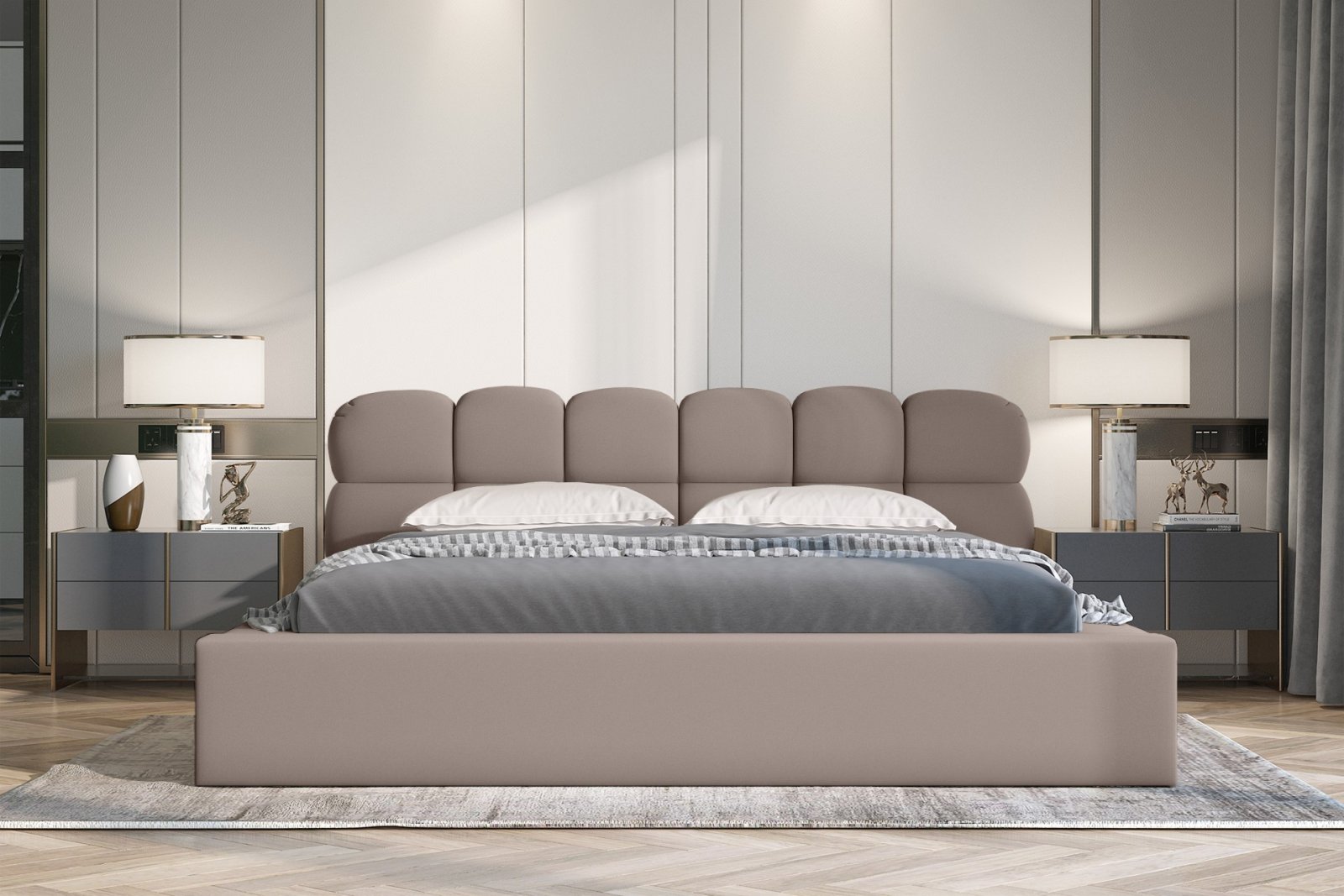 Polsterbett Vento-New Samtstoff 180x200 mit Holzrahmen Piano 05 Hellbraun