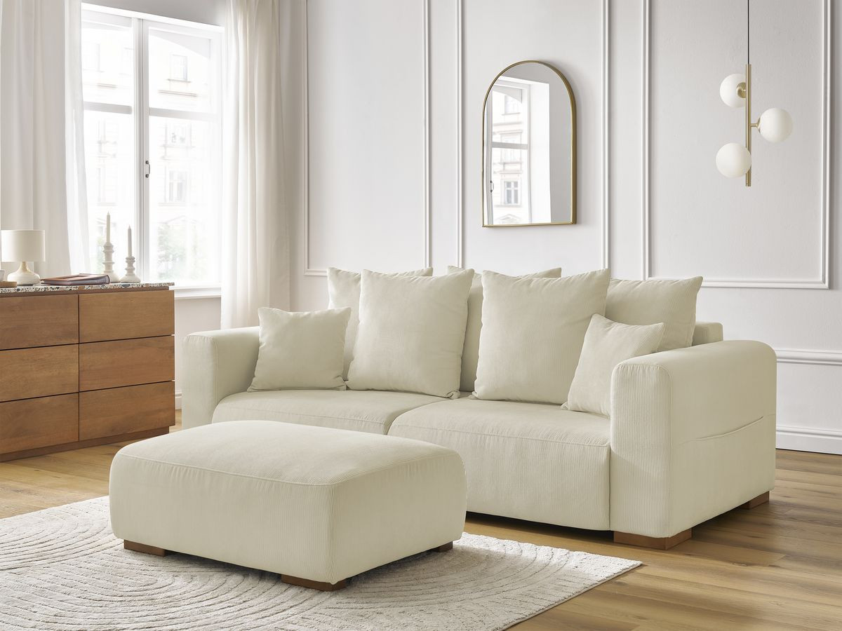 Bobochic Sidonie Sofa 4-Sitzer mit Pouf Cordsamt Beige