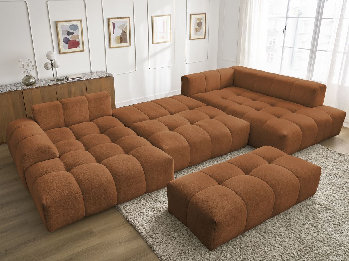 Bobochic Everest Wohnlandschaft mit Pouf, 14 Kissen Melange-Stoff Orange Ecke links