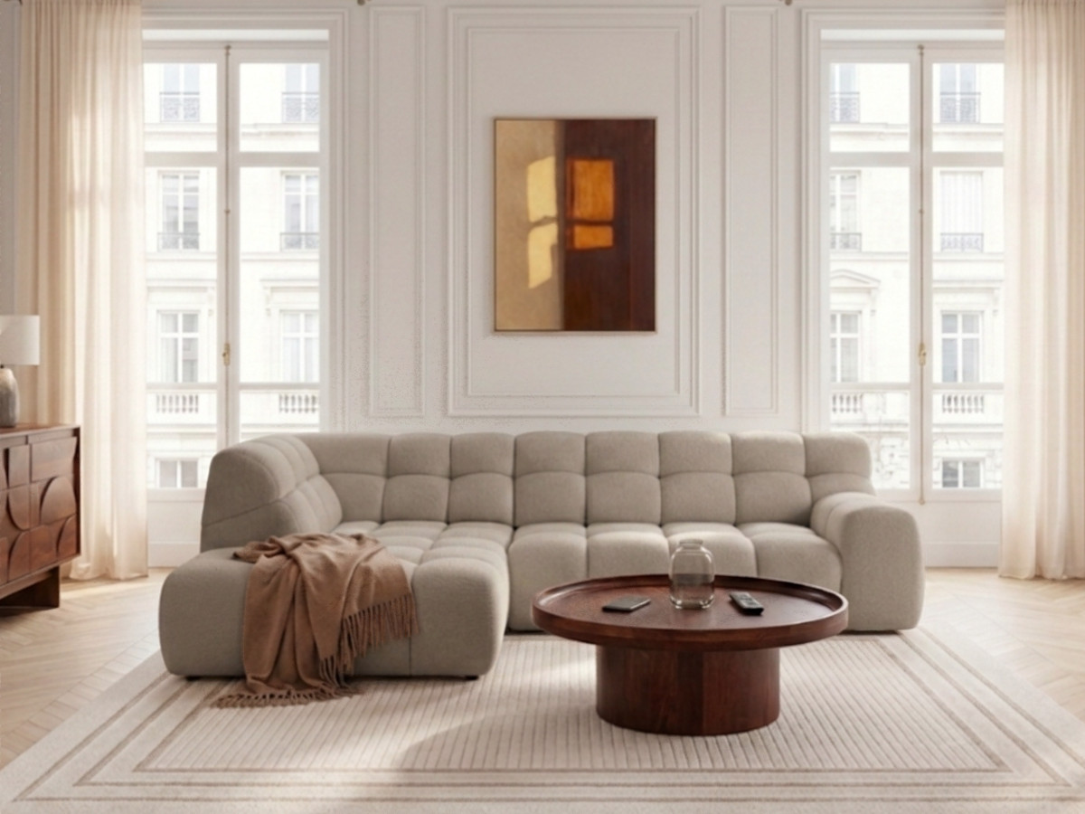 Bobochic Andre Ecksofa mit Schlaffunktion Chenille Beige Ecke links