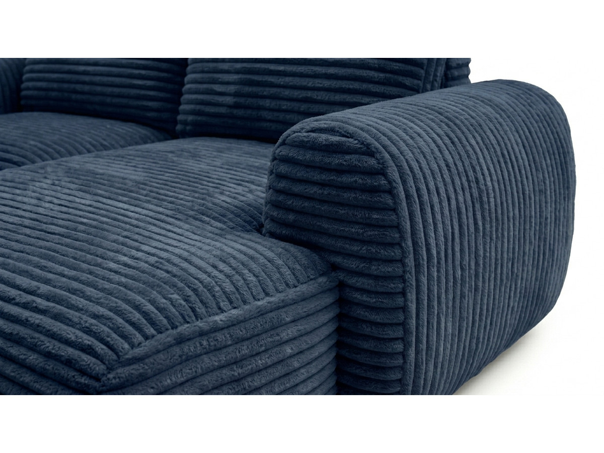 Bobochic Lucien Ecksofa mit Schlaffunktion und Bettkasten Breitcord weich Dunkelblau Ecke rechts