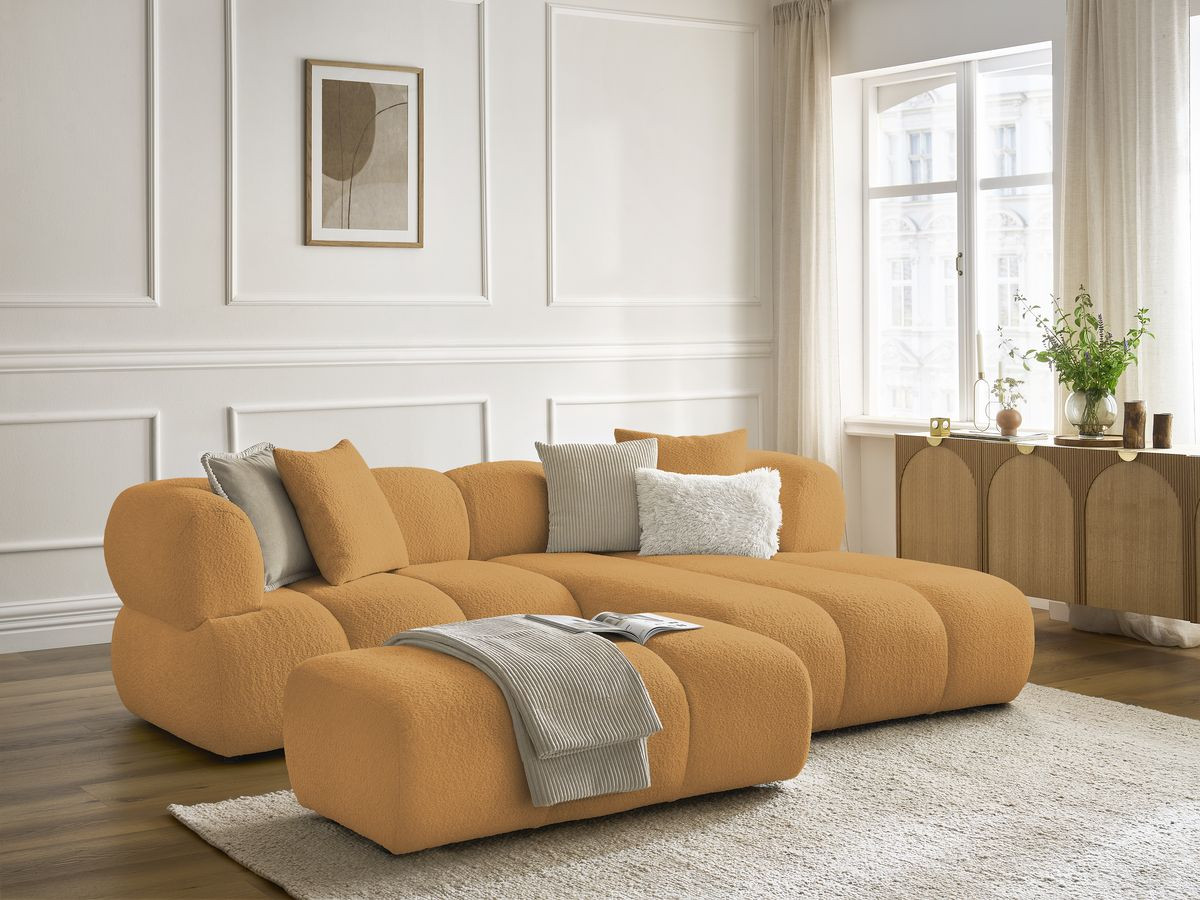 Bobochic Pamira Ecksofa mit Pouf Bouclé-Stoff Gelb Ecke rechts