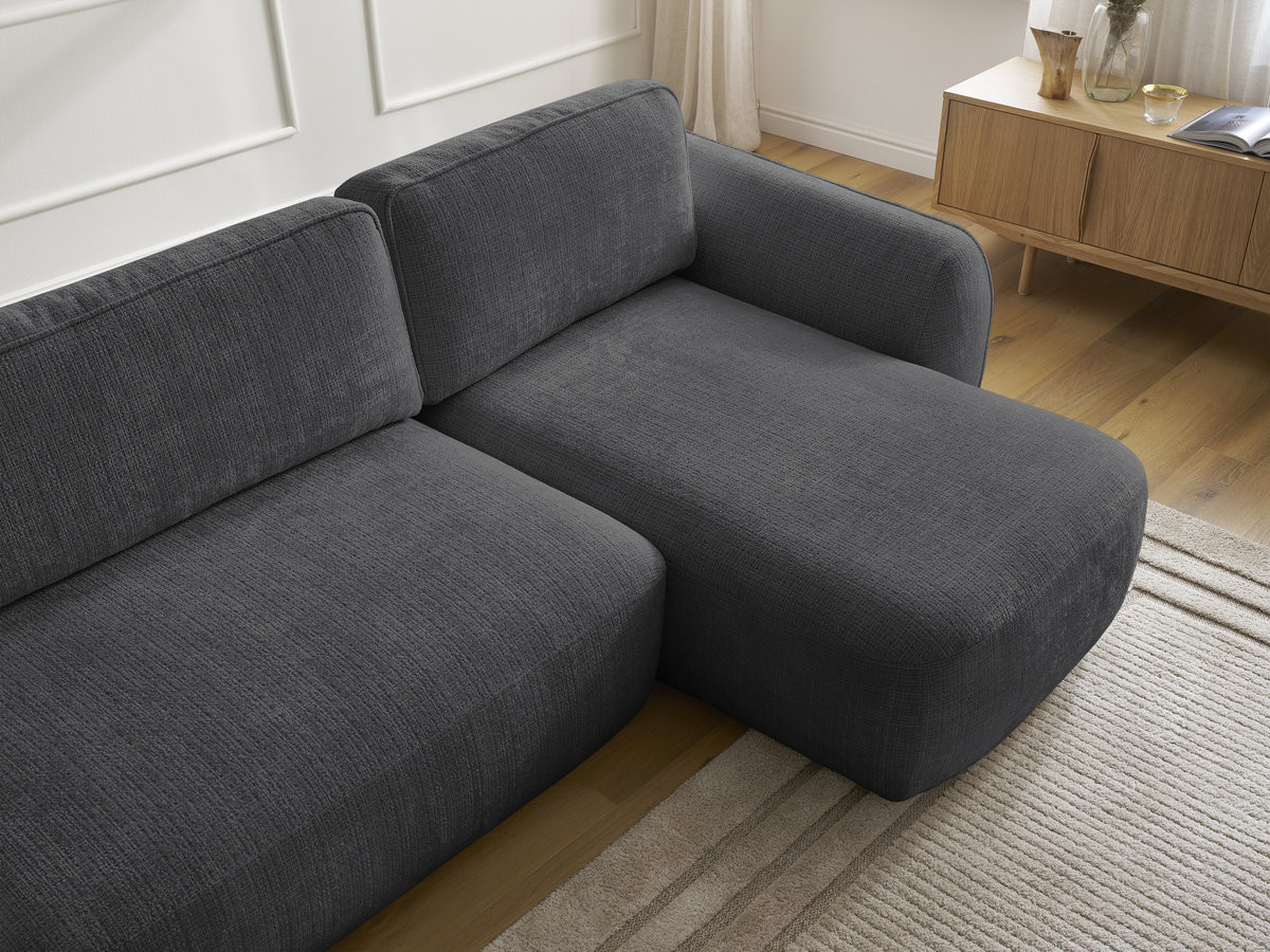 Bobochic Denise Ecksofa mit Schlaffunktion und Bettkasten 258 × 160 cm Strukturstoff Schwarz Ecke rechts