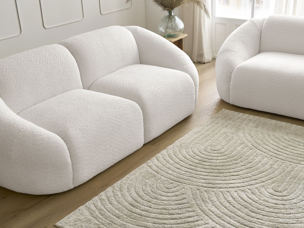 Bobochic Tina Sofa 5-Sitzer Bouclé-Stoff Weiß