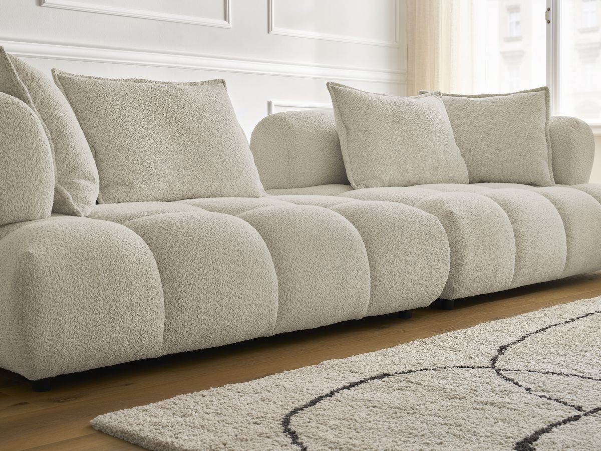 Bobochic Alya Sofa 4-Sitzer mit Pouf Bouclé-Stoff Beige