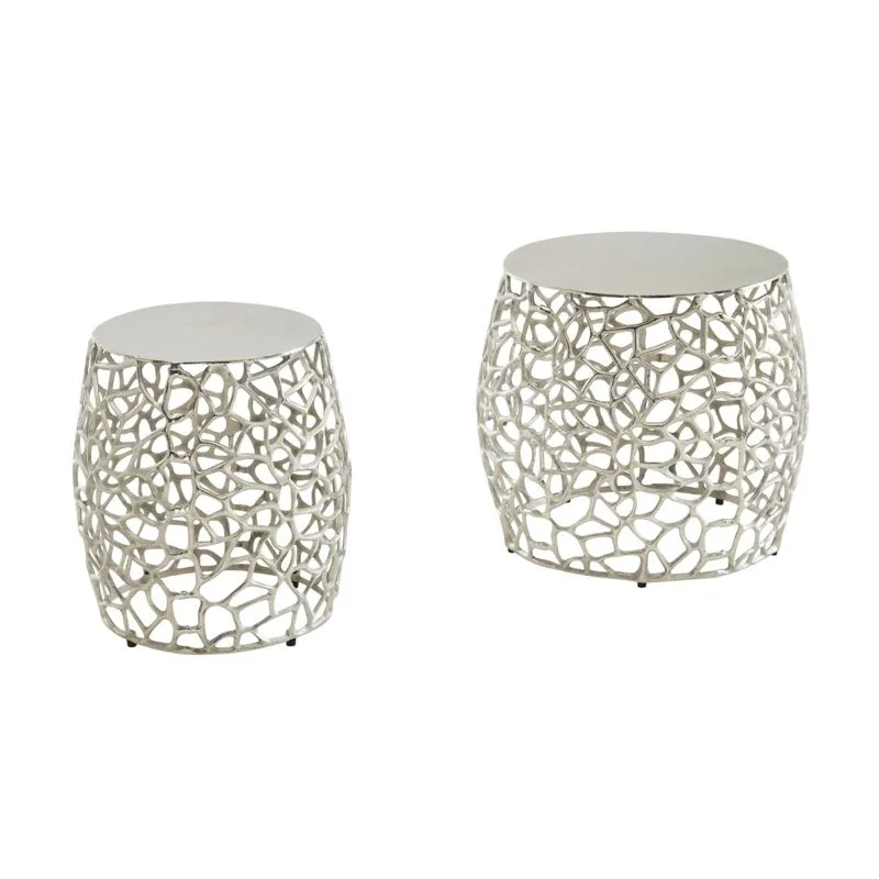 Satztisch 2er-Set Tungudalur Aluminium Silber Ø 46 cm