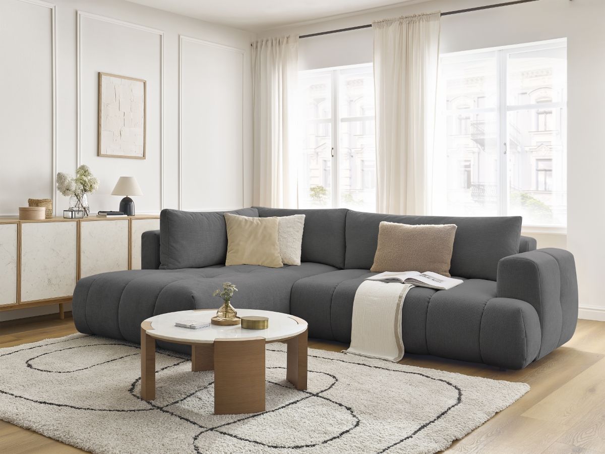 Bobochic Fuji Ecksofa mit Schlaffunktion und Bettkasten 282 × 204 cm Stoff Dunkelgrau Ecke links