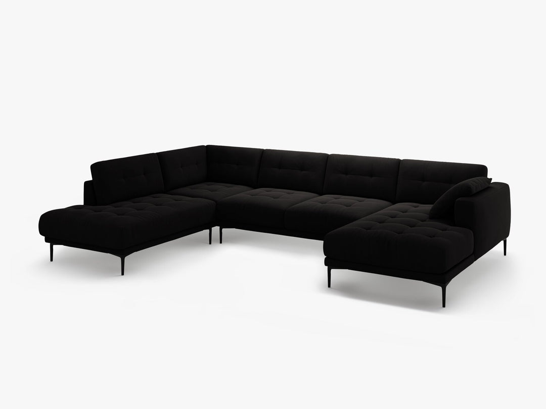 Micadoni Panorama Ecksofa Bemy 7-Sitzer Links Samt Schwarz