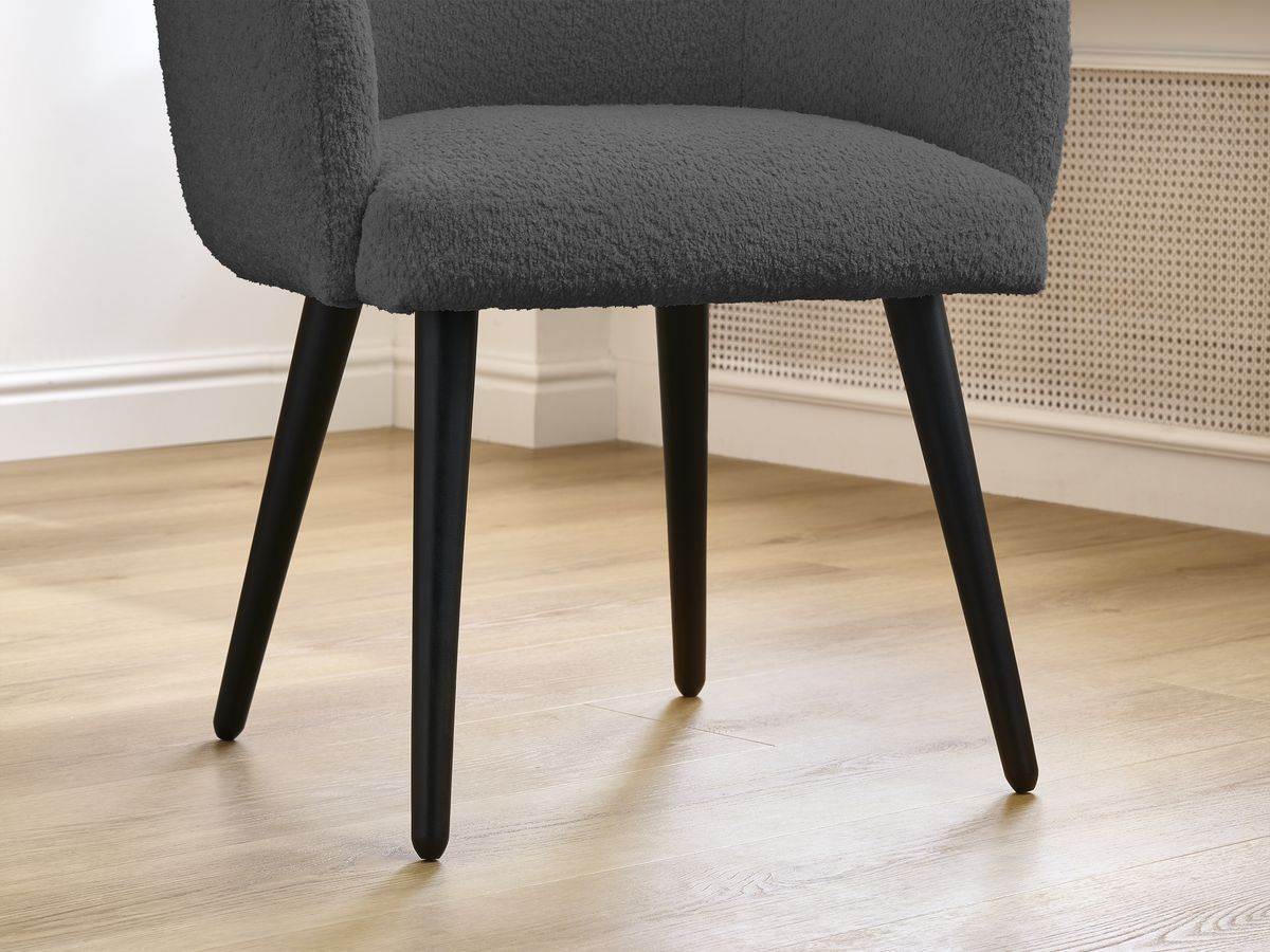 Bobochic Sophie Esszimmerstuhl mit skandinavischen Beinen, schwarz Bouclé-Stoff Dunkelgrau