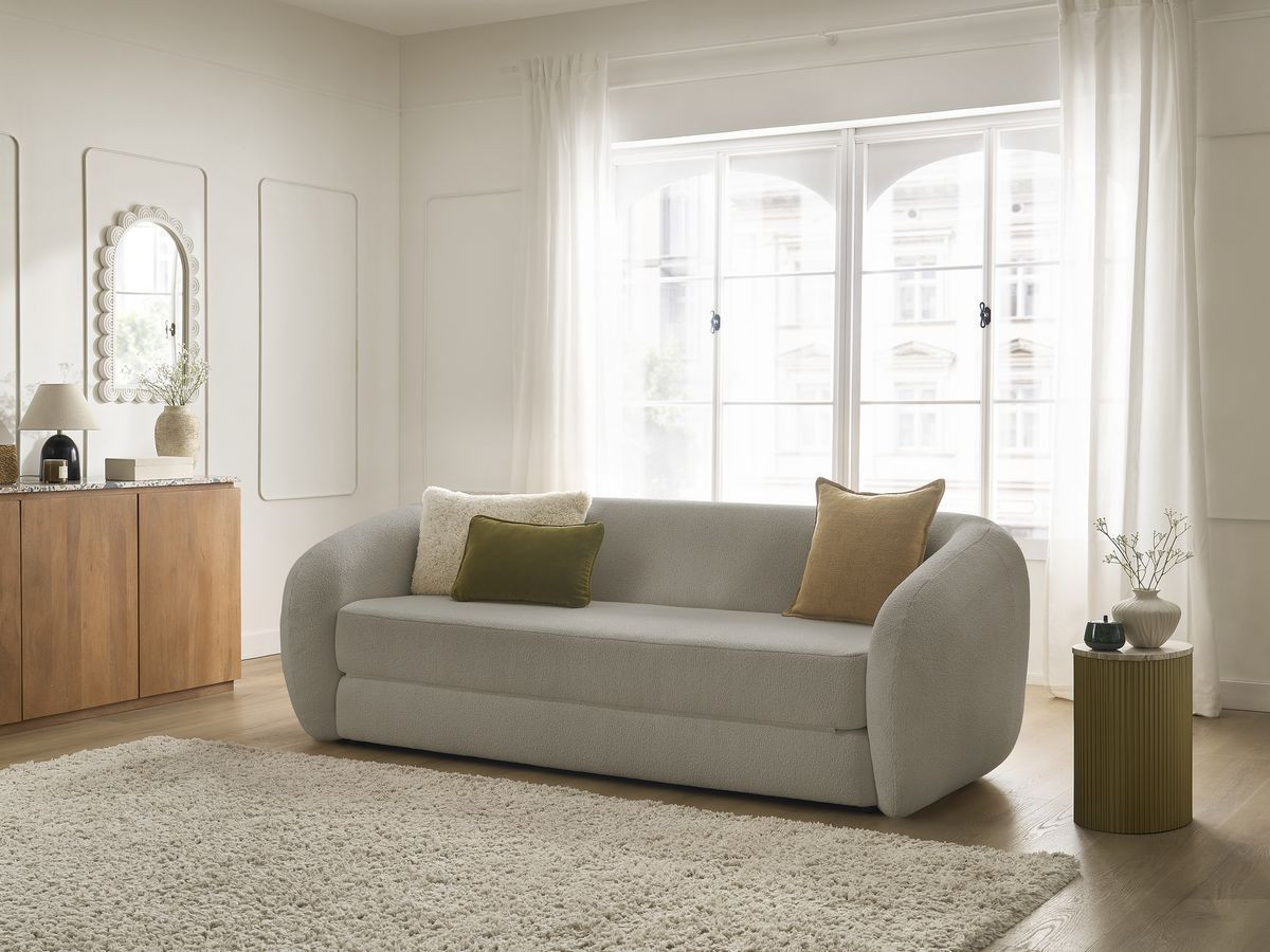 Bobochic Neyo Schlafsofa 3-Sitzer Bouclé-Stoff Taupe