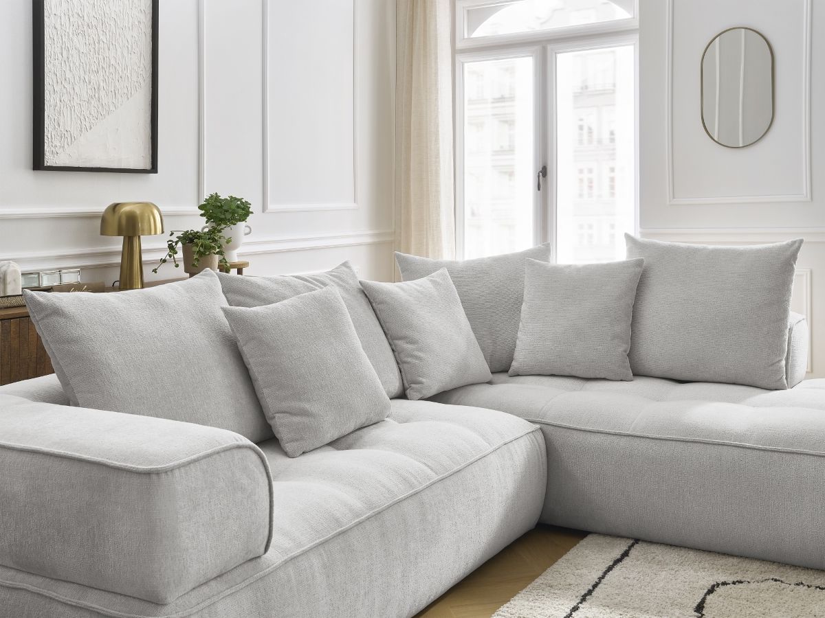 Bobochic Whesley Ecksofa Stoff Hellgrau Ecke rechts