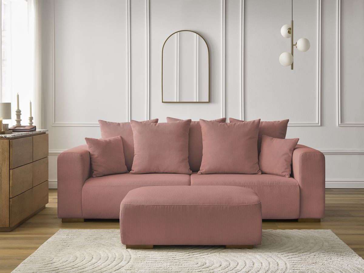Bobochic Sidonie Sofa 4-Sitzer mit Pouf Cordsamt Rosa
