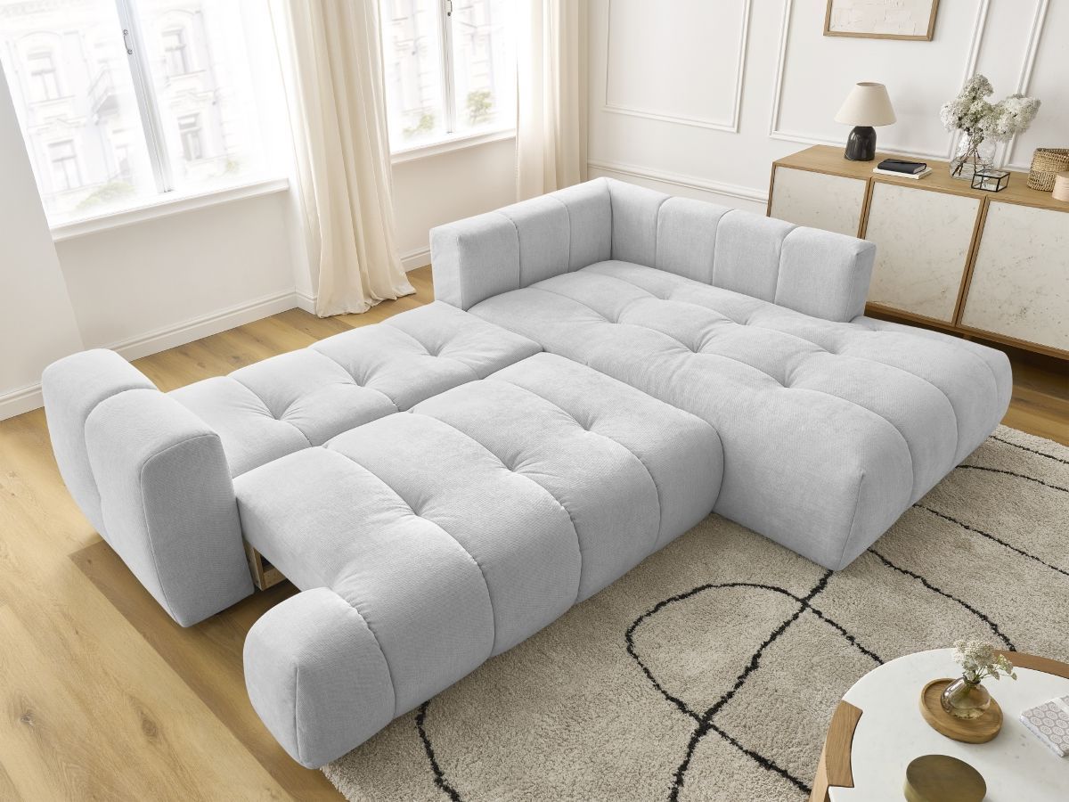 Bobochic Fuji Ecksofa mit Schlaffunktion und Bettkasten 282 × 204 cm Stoff Hellgrau Ecke rechts