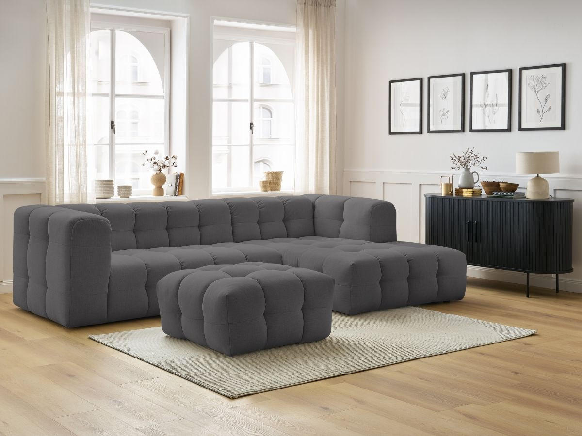 Bobochic Cloud Ecksofa mit Pouf 288 × 184 cm Stoff Dunkelgrau Ecke rechts