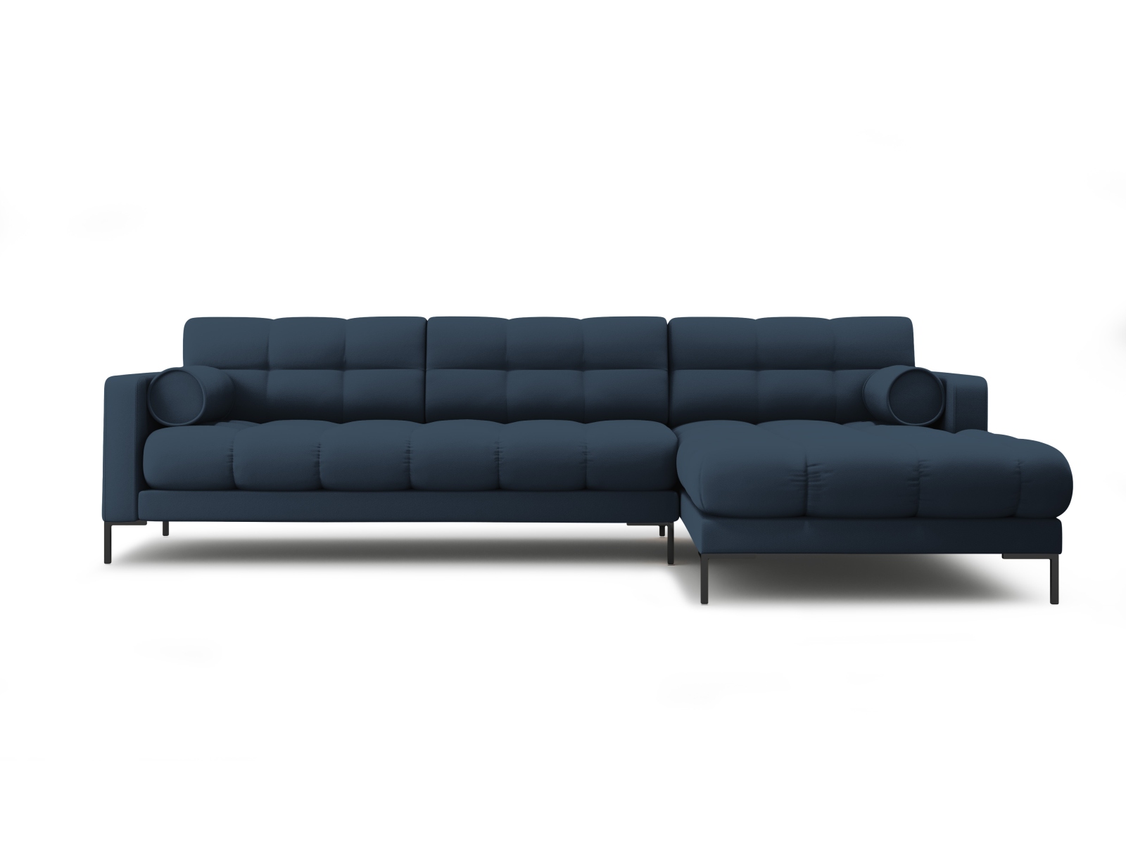 Cosmopolitan Design Ecksofa Bali 5-Sitzer Strukturierter Stoff Neve Blau Rechts Beine Schwarzes Metall