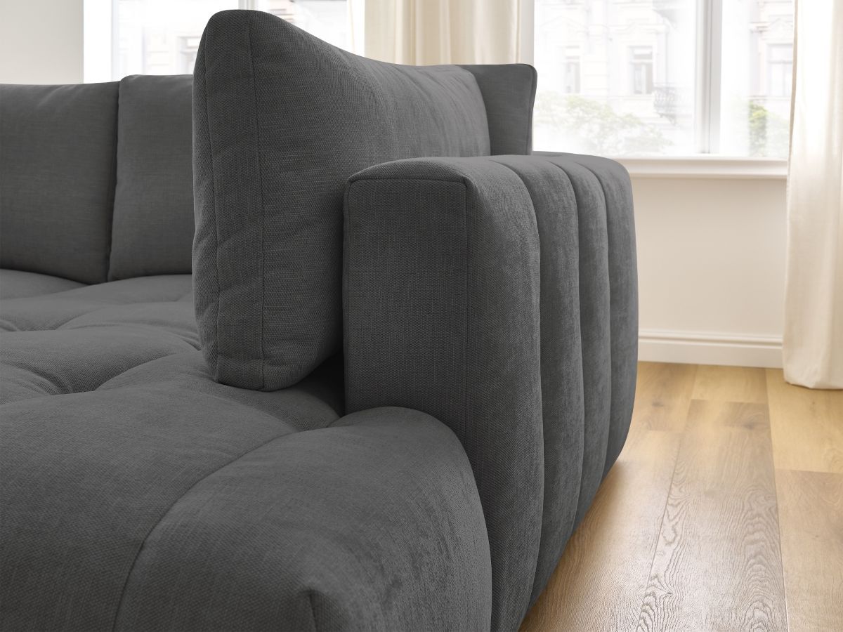 Bobochic Fuji Ecksofa mit Schlaffunktion und Bettkasten und Pouf 282 × 204 cm Stoff Dunkelgrau Ecke rechts