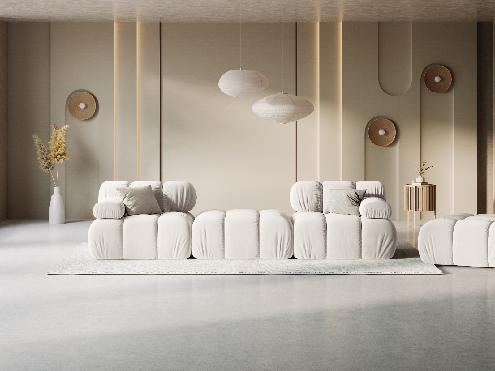 Micadoni Modulares Sofa Bellis 3-Sitzer mit flachem Modul Samt Bluvel Dunkelbeige