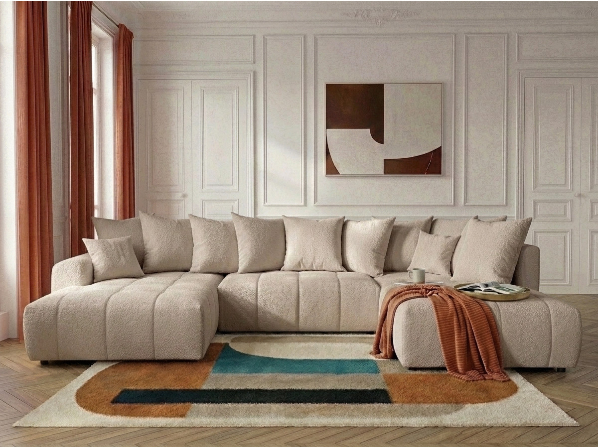 Bobochic Roxelane Wohnlandschaft Bouclé-Stoff Beige Ecke links