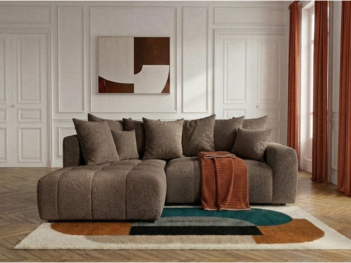 Bobochic Roxelane Ecksofa mit Schlaffunktion und Bettkasten Bouclé-Stoff Braun Ecke links