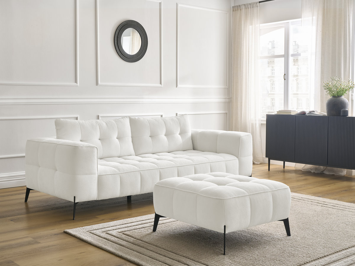 Bobochic Anis Sofa 3-Sitzer mit Pouf Strukturstoff Weiß