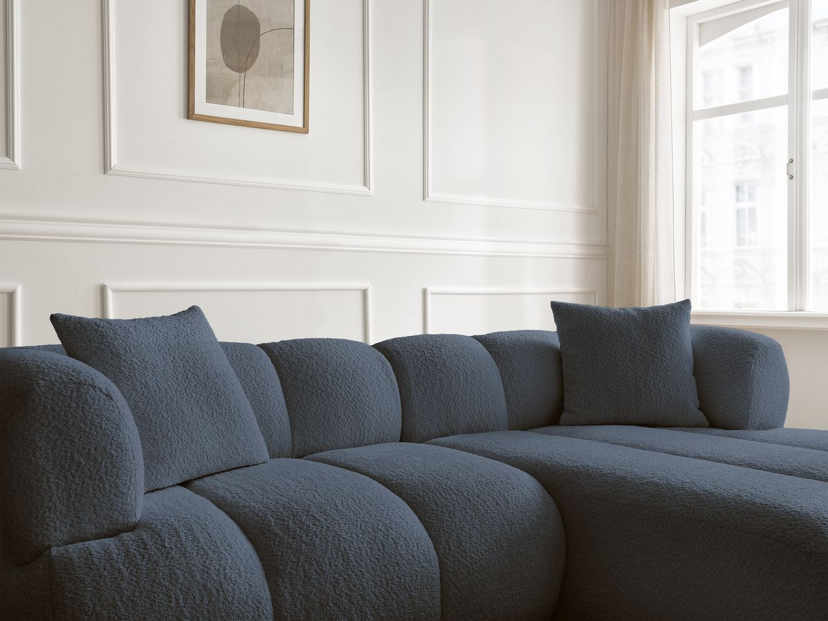 Bobochic Pamira Ecksofa mit Pouf Bouclé-Stoff Dunkelblau Ecke rechts