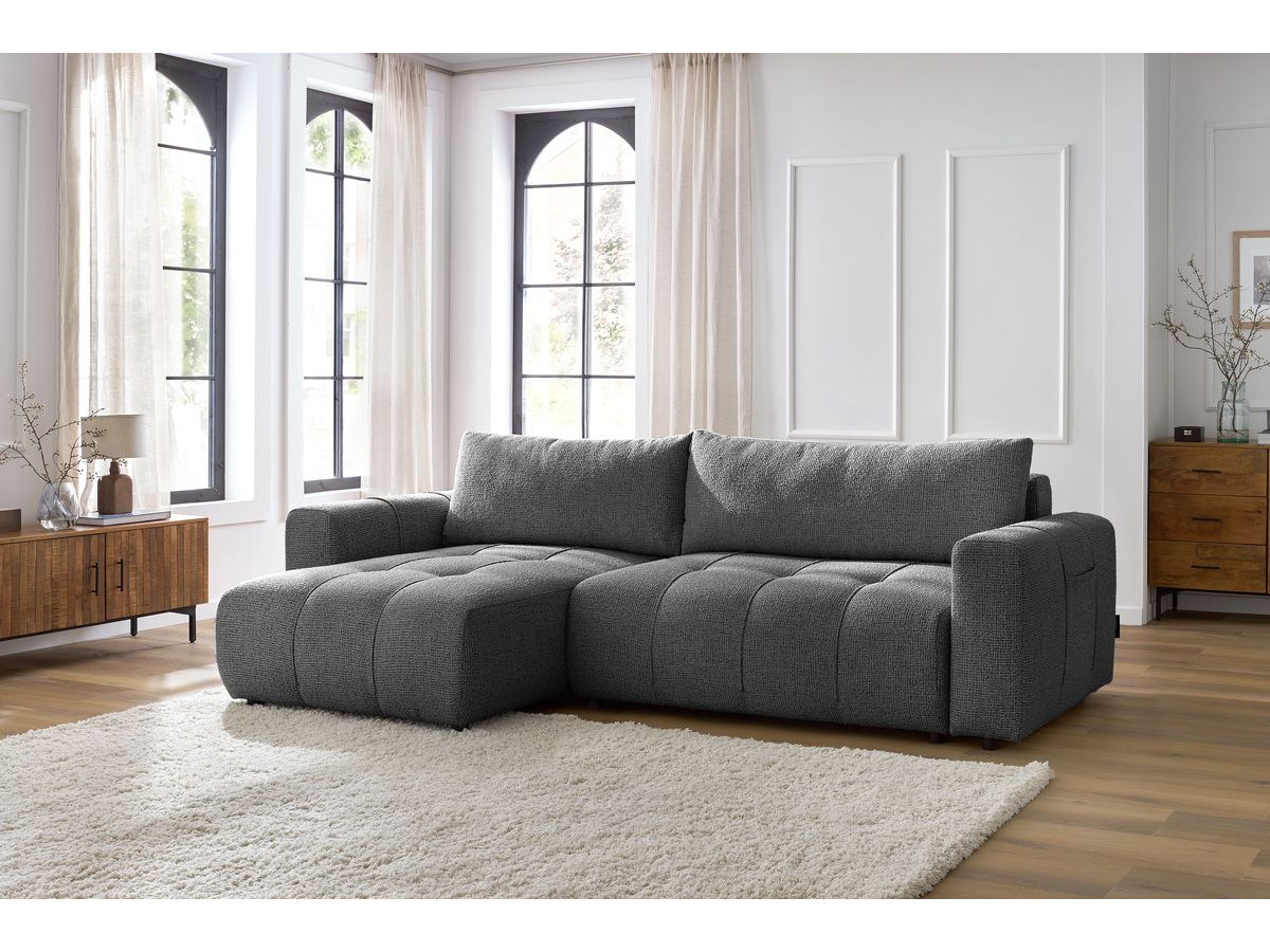 Bobochic Arsene Ecksofa mit Schlaffunktion und Bettkasten 288 × 148 cm Melange-Stoff Dunkelgrau