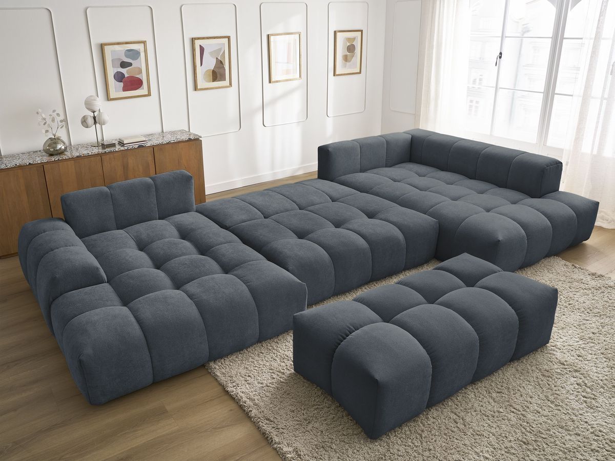 Bobochic Everest Wohnlandschaft mit Pouf, 6 Kissen Strukturstoff Dunkelblau Ecke links