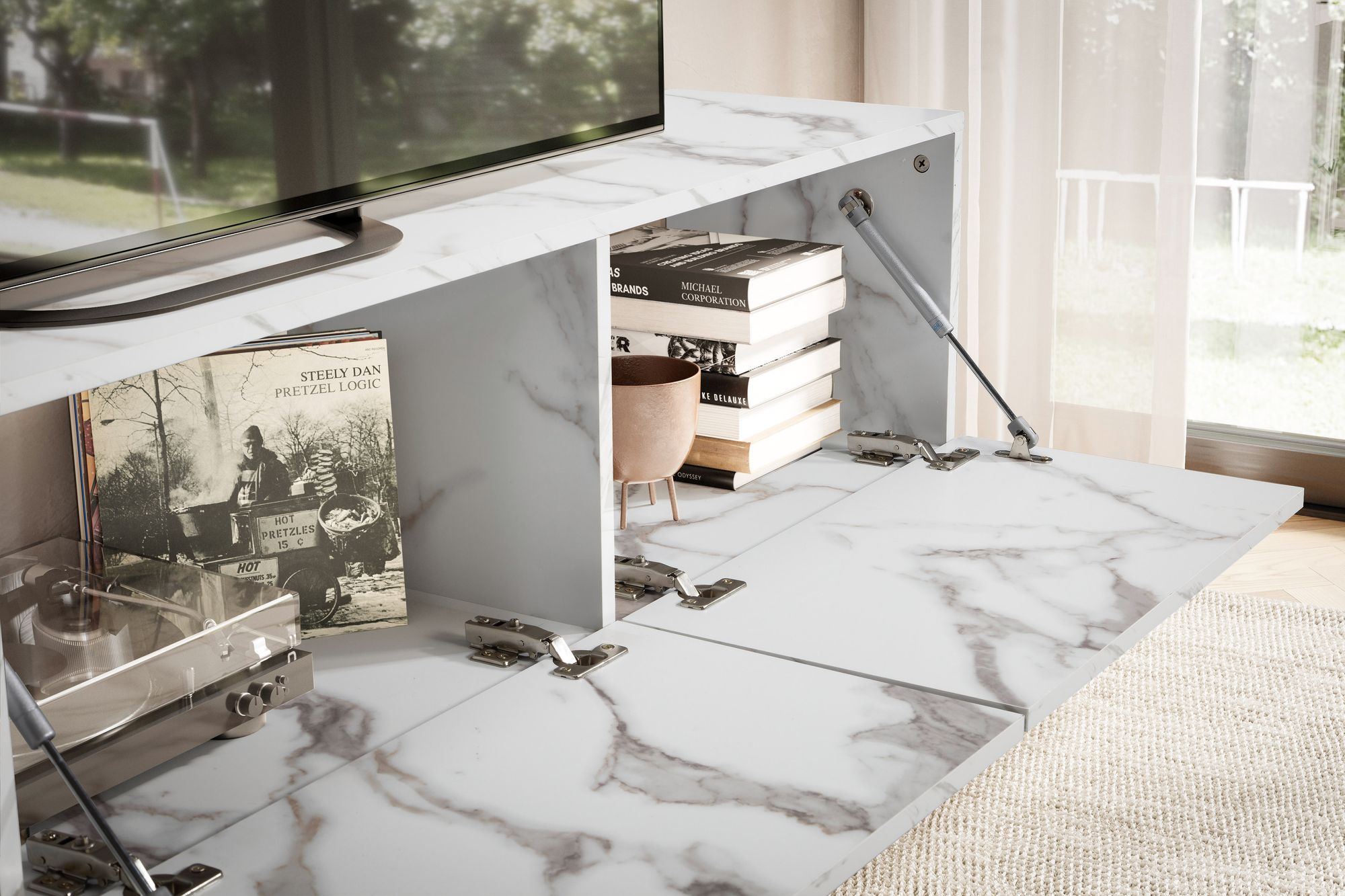 TV-Board Hasvik Marmoroptik Weiß Breite 160 cm
