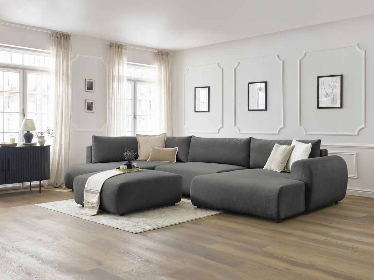 Bobochic Lucien Wohnlandschaft mit Pouf Stoff Dunkelgrau Ecke rechts