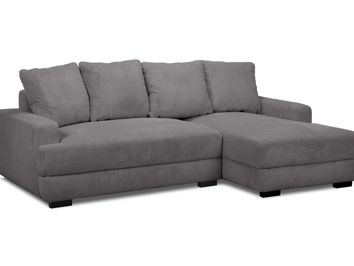 Bobochic Campi Ecksofa mit Schlaffunktion und Bettkasten Cordsamt Dunkelgrau Ecke rechts